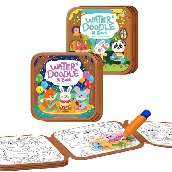 A set of reusable water doodle books featuring cute animal characters like a panda, fox, and rabbit.