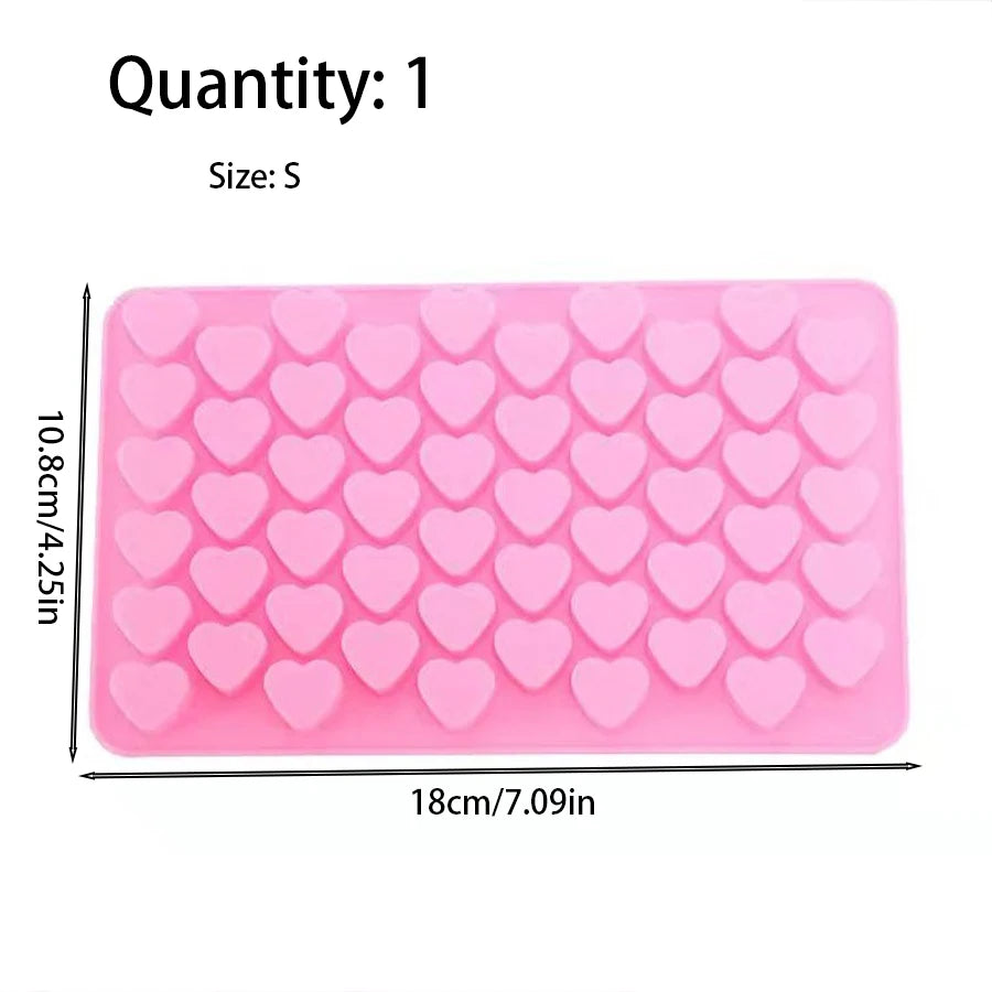 Pink silicone mold with 30 heart shapes for resin casting, size S.