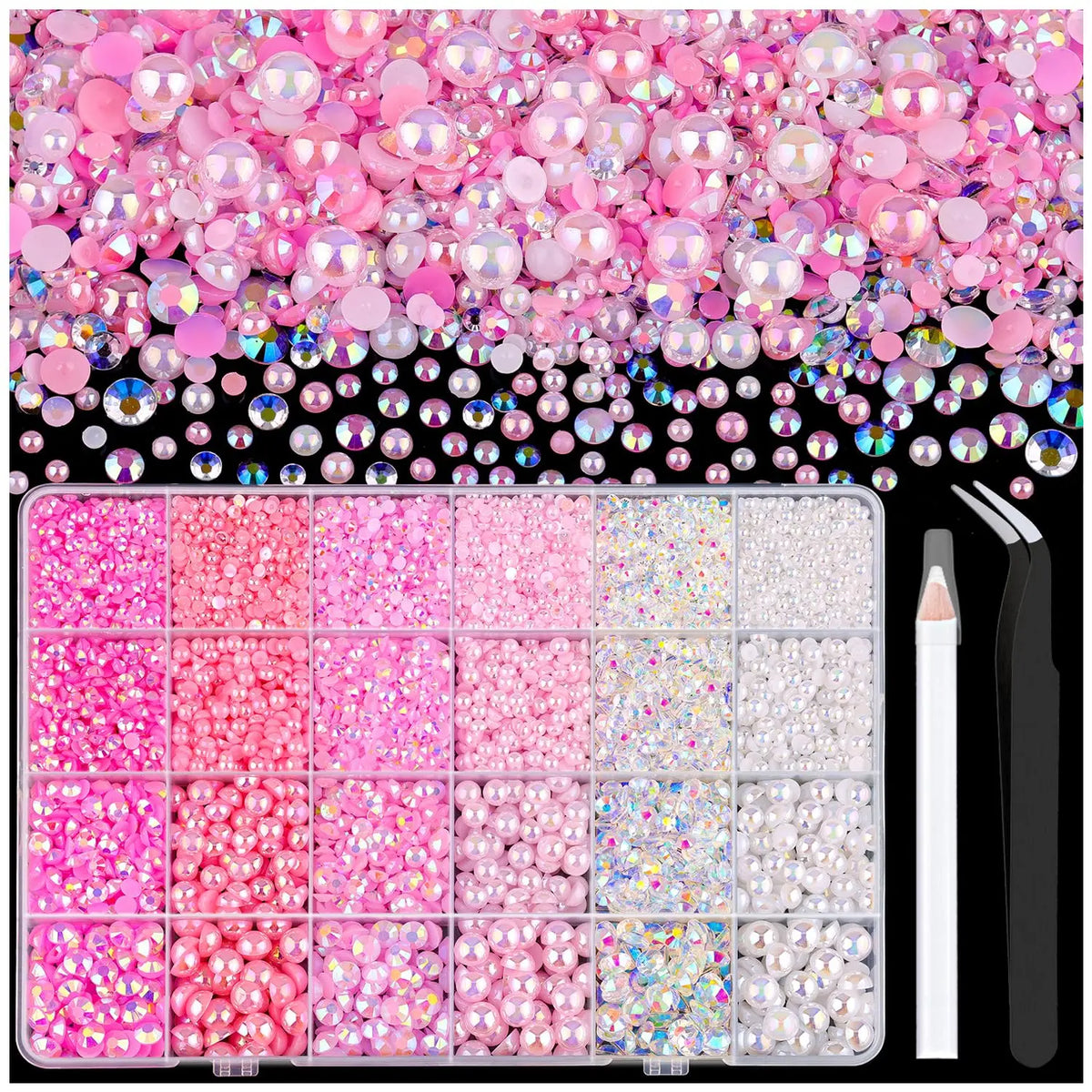 Flatback Pearls and Rhinestones Craft Kit – 14,000 Pieces, Mixed Sizes & Colors