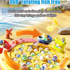 A colorful electric fishing toy with a 360-rotating fish tray and various sea creatures.