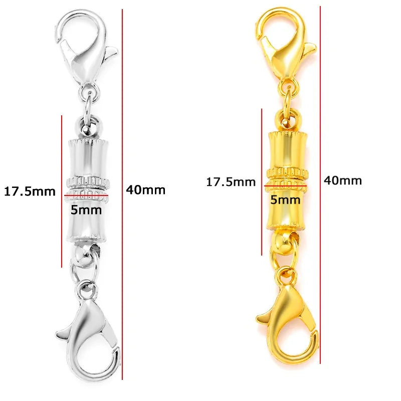 A set of five gold-colored magnetic lobster claw clasps for jewelry making displayed against a white background.