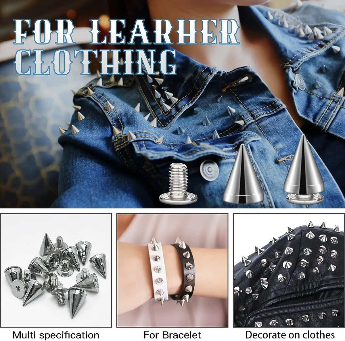 Cone Stud Rivets with Screw Backs for DIY Leather, Clothing & Accessories