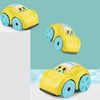 Yellow and blue clockwork duck bath toy car in various angles