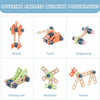 A collection of wooden toys including a robot, tank, telephone, racing car, windmill, and horse.