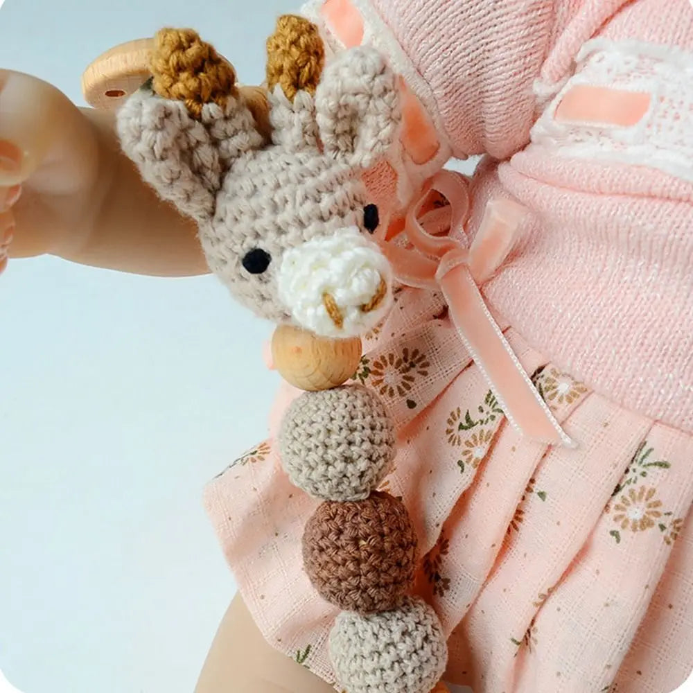 Wooden Baby Pacifier Clip with Crochet Charms