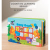 A colorful busy book for toddlers featuring various animals and learning activities.