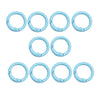 A set of eight light blue alloy snap hook keychain clips arranged in two rows.