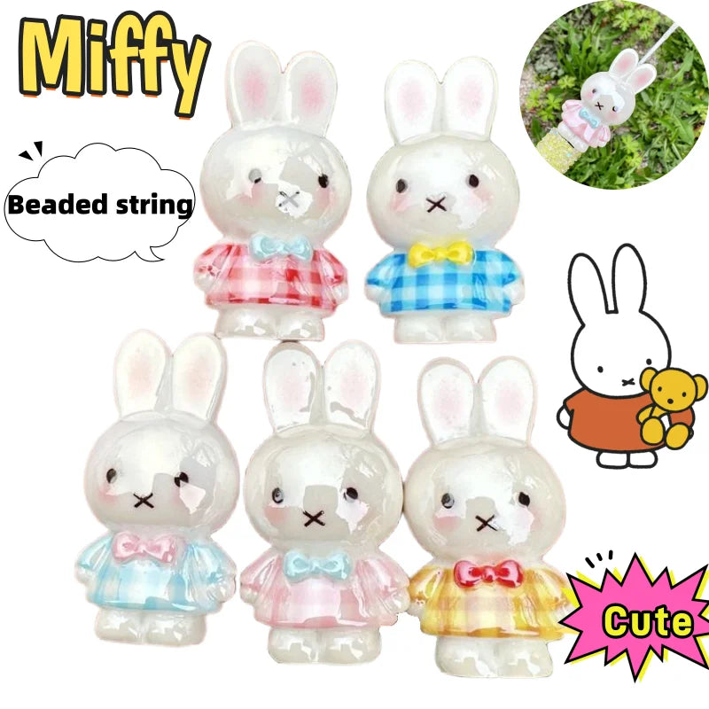 Miffy 3D resin rabbit charms in various colors and styles with beaded strings