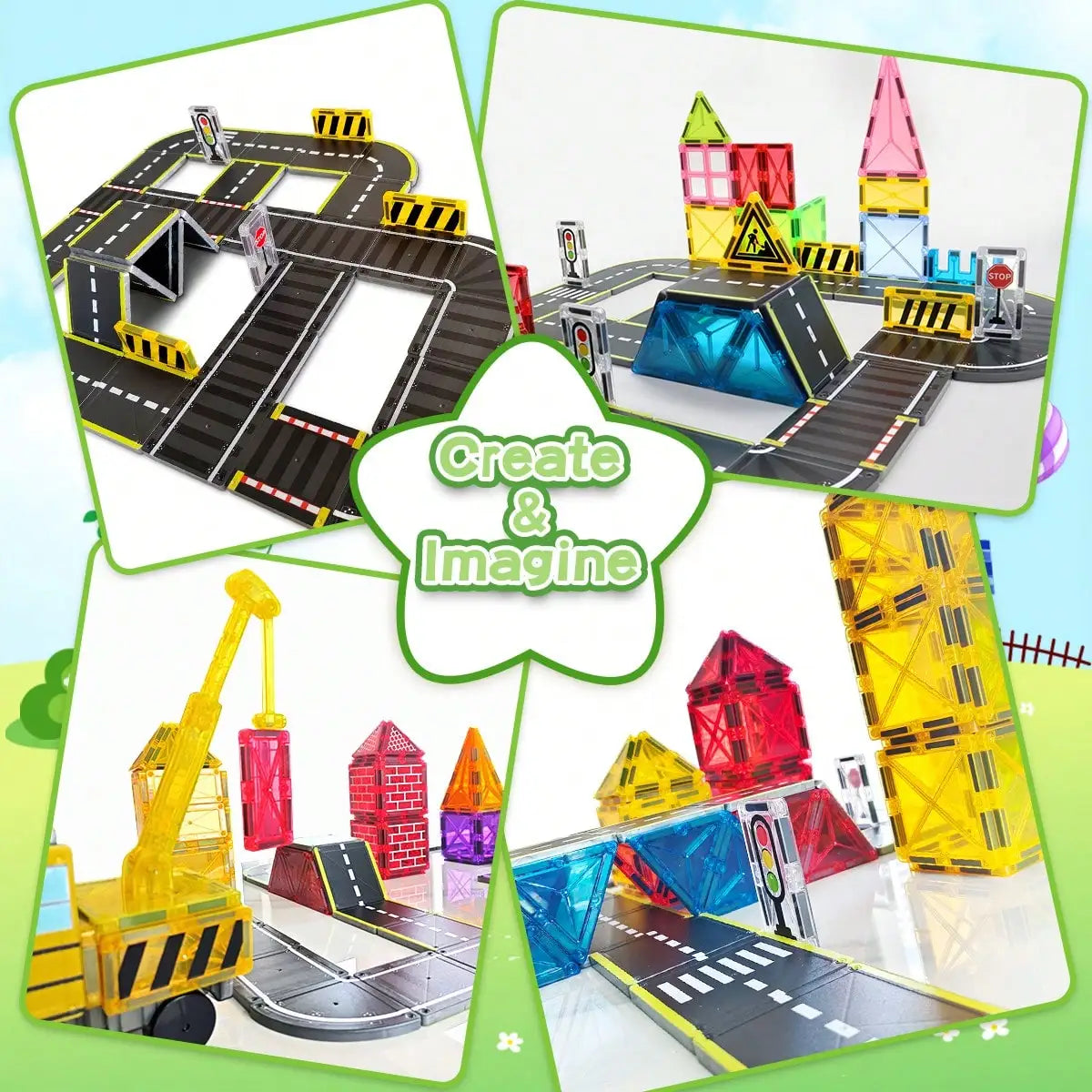Magnetic Road Building Blocks Set with Race Track