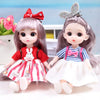 A 17cm articulated princess doll with long purple hair wearing a red and white striped dress and a pink bow.