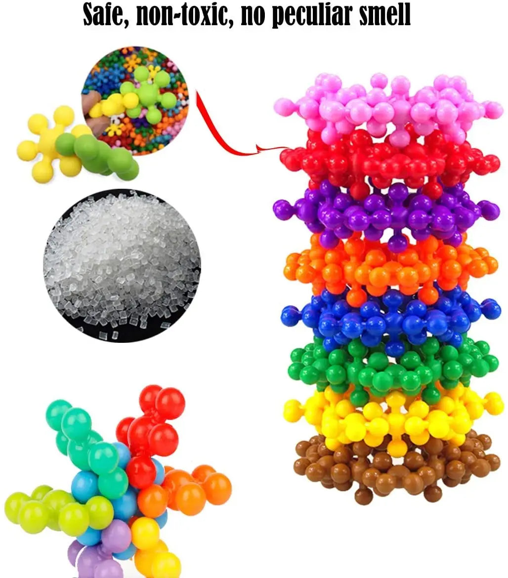 A colorful set of spherical building blocks in various colors like pink, red, purple, orange, blue, green, and yellow.