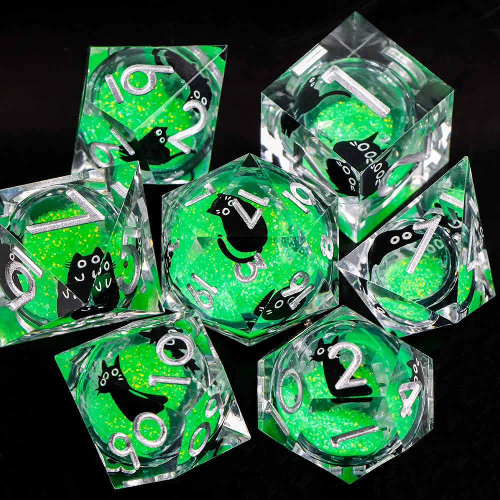 Liquid Core Cat Resin Dice Set for Dungeons & Dragons