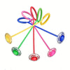 A set of colorful glowing skip balls with various colored strings and handles for kids' active play.