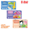 A set of three magnetic animal puzzles featuring giraffe, hedgehog, and a traffic puzzle with various vehicles.