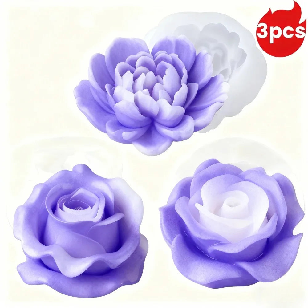 3D Flower Candle Silicone Mold Set - Love Roses, Peonies & Bouquets