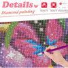 A close-up of a diamond painting kit showing various colored sections and detailed patterns.