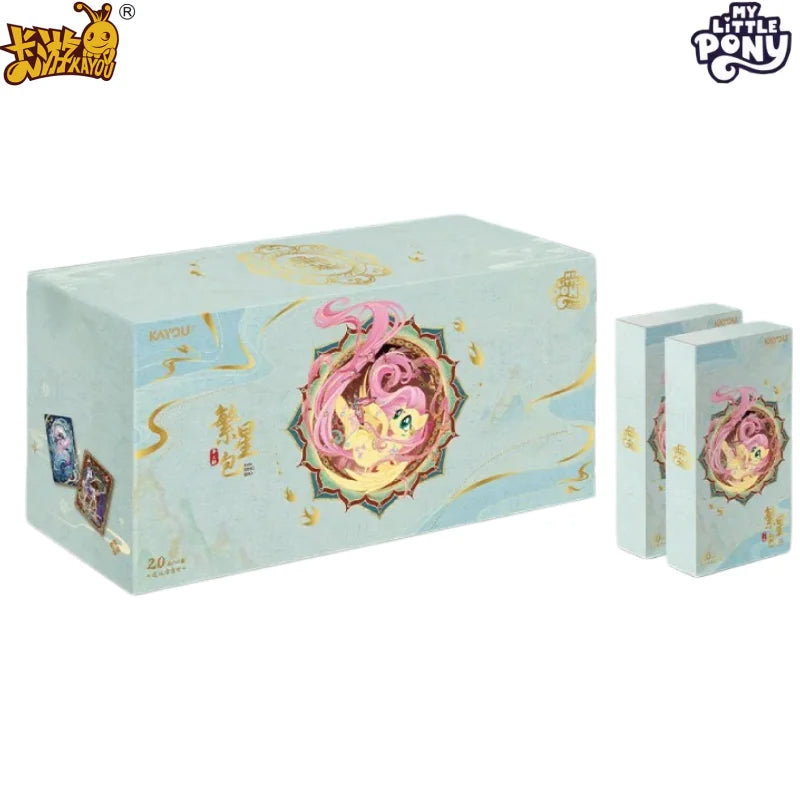 A box containing a collection of KAYOU My Little Pony Friendship Forever trading cards.