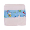 A translucent plastic pouch containing a doll feeding and care accessory set with colorful graphics.