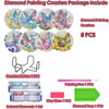 Diamond painting coasters package including 8 diamond painting coasters, a holder, and a clay glue set.
