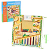 A wooden magnetic maze puzzle board for toddlers featuring various colors and numbers.