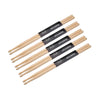 A set of classic maple drumsticks, including 5A and 7A sizes, packaged for drumming practice and performance.