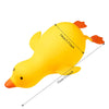A bright yellow jumbo squishy duck fidget toy with orange feet, showing its size dimensions.