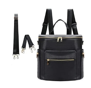 PU Leather Diaper Backpack with Changing Pad and Stroller Straps