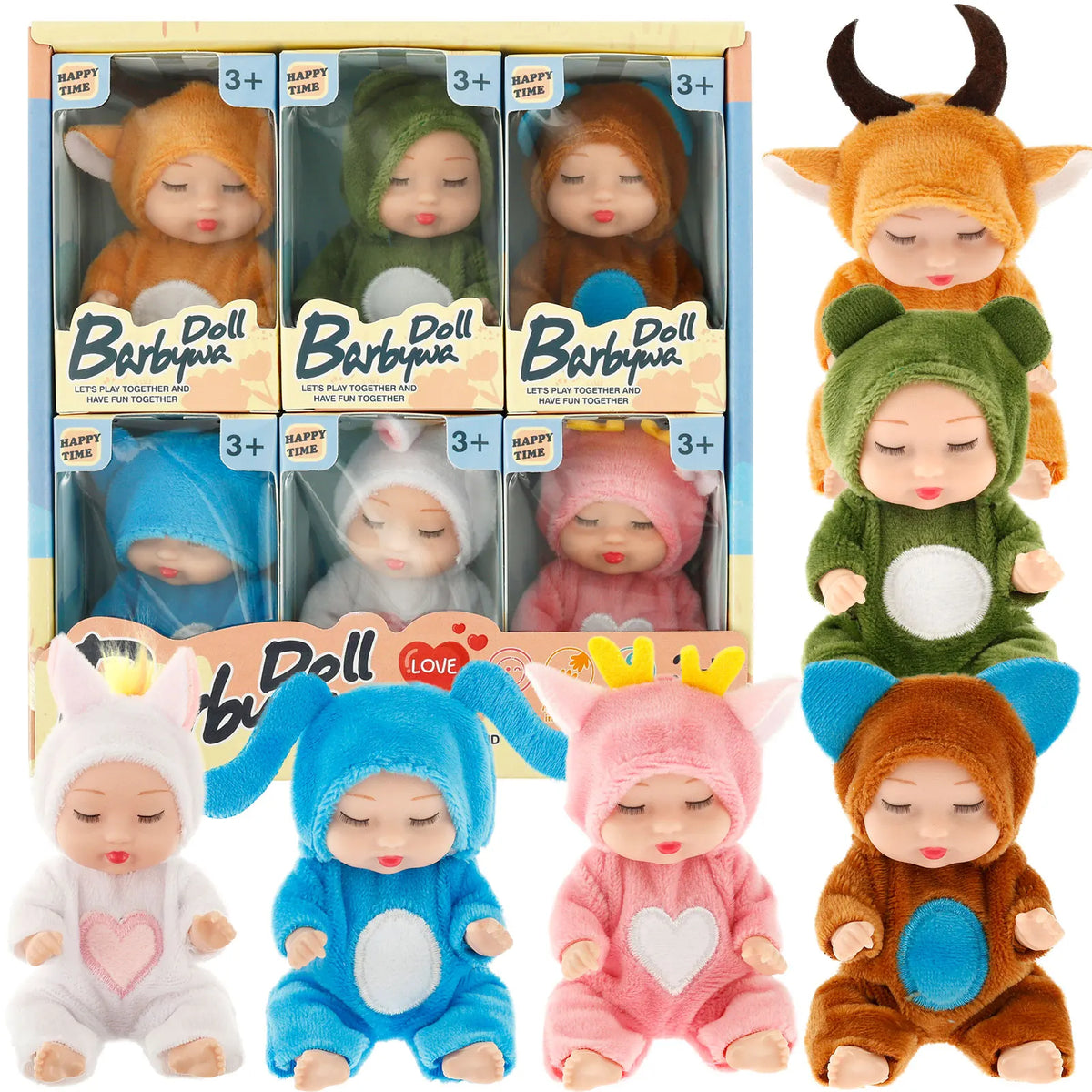 Realistic Sleeping Baby Doll Set – 6-Piece Mini Reborn Doll Collection for Kids