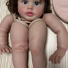 A lifelike reborn baby doll kit featuring painted vinyl parts with brown hair and rosy features.