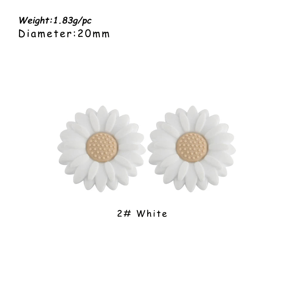 White daisy sunflower silicone bead with a golden center