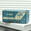 A light blue industrial storage box labeled JR cargo resting on a white surface.