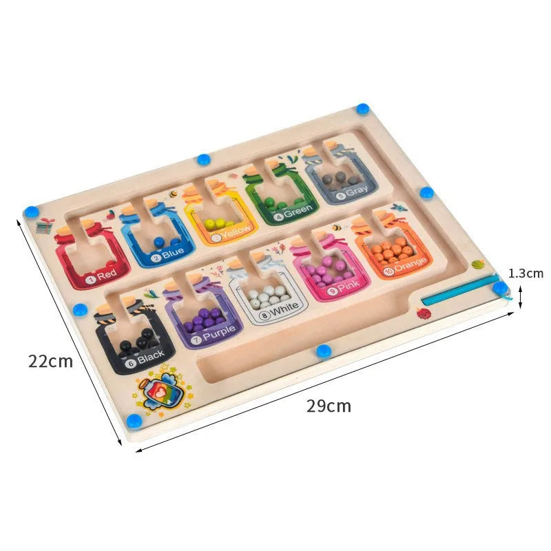 Magnetic Color Sorting Maze Toy – Wooden Montessori Puzzle Board