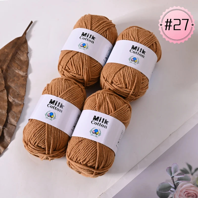 Soft Milk Cotton Yarn Value Pack - 4 Balls for Knitting & Crochet