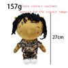 A plush doll resembling Eminem, XXXTentacion, and Frank Ocean with black hair and a patterned shirt.