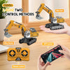 Mini size 2.4GHz two control methods for a yellow RC excavator with an alloy bucket