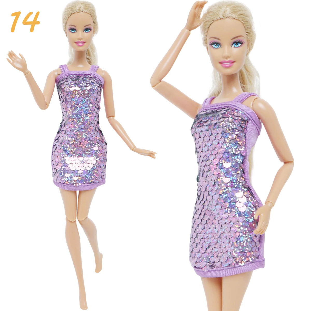 Fashion Doll Outfit Set – Wave Point Dress & Denim Grid Skirt for 11.5–12 Inch Dolls