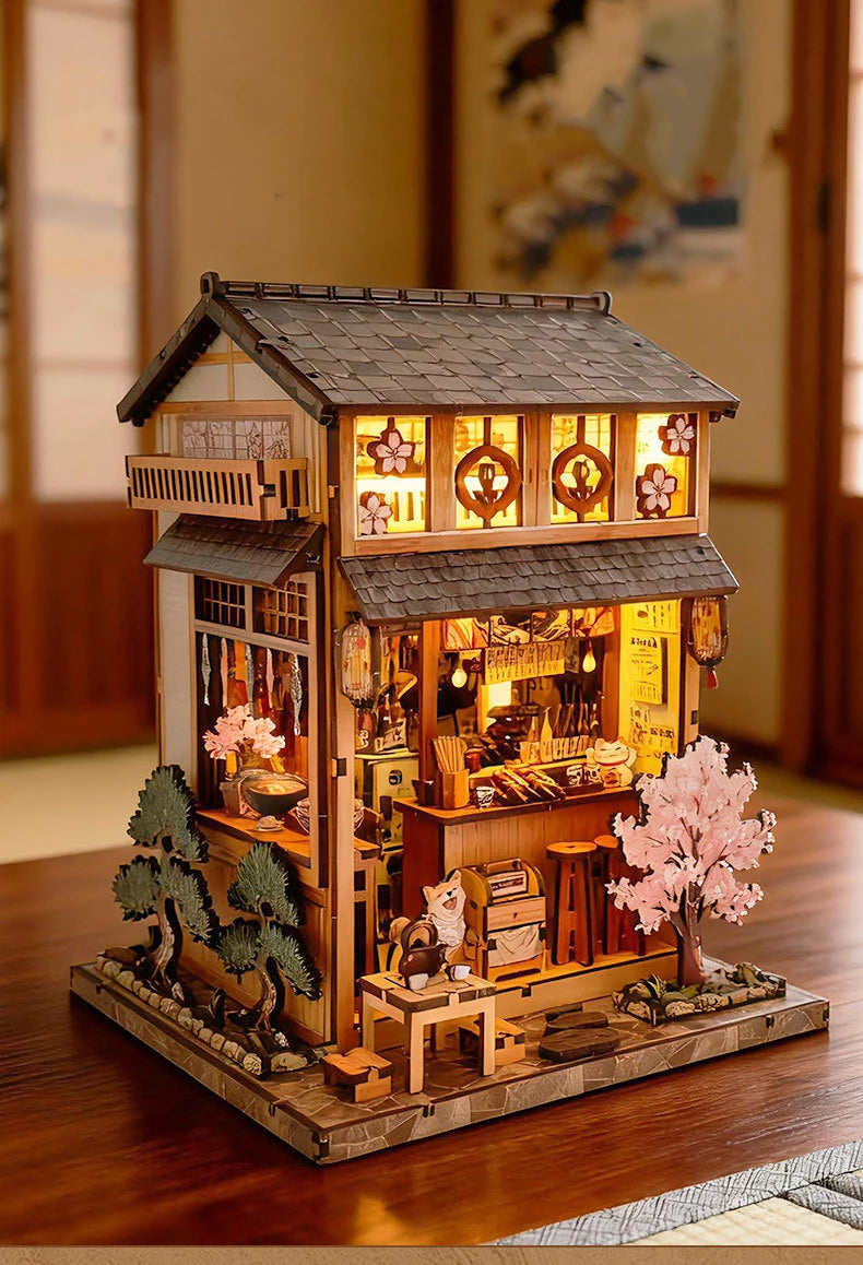DIY Wooden Miniature Japanese Tavern Model Kit with LED Lighting