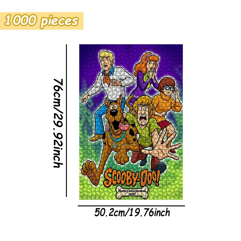 A 1000 piece jigsaw puzzle featuring characters from Scooby-Doo Mystery Inc. including Shaggy, Scooby-Doo, and other members.