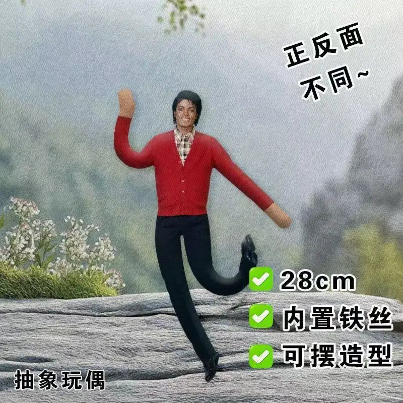 A red long-sleeved shirt and black pants outfit displayed on a rock, with text indicating 28cm size and adjustable style.