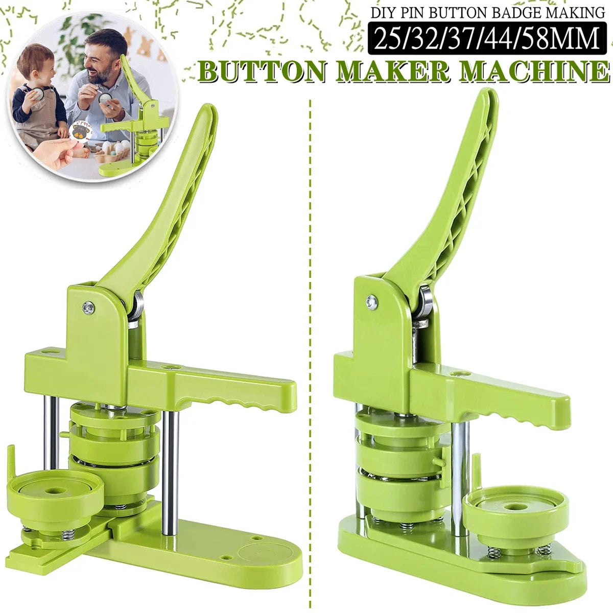 DIY Button Maker Machine Kit with Interchangeable Molds – 5 Sizes