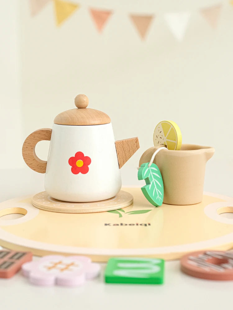 Wooden Pretend Play Tea Set for Kids