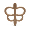 A soft silicone butterfly teether in a beige color, designed for babies.