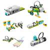 A set of STEM programming building blocks featuring various mechanical and electronic components for kids.