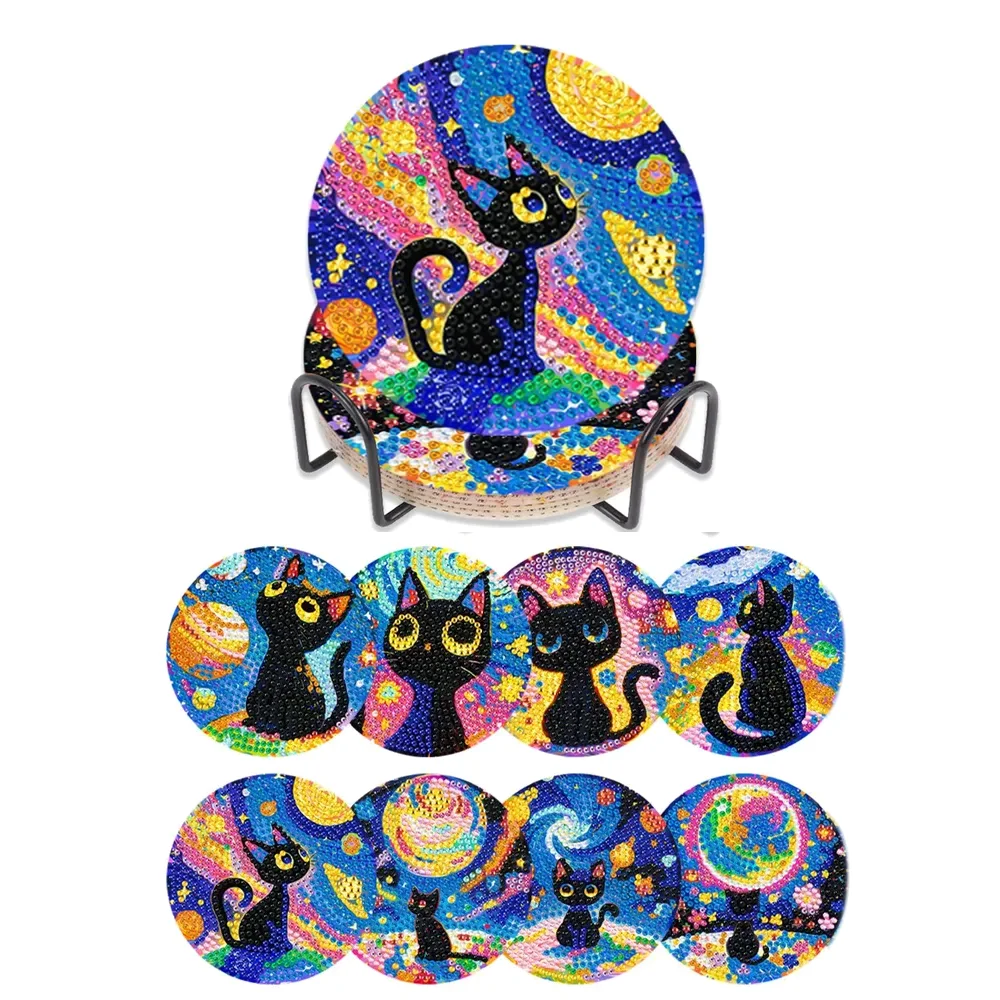 Sparkling Rhinestone Diamond Painting Coaster Set with Holder