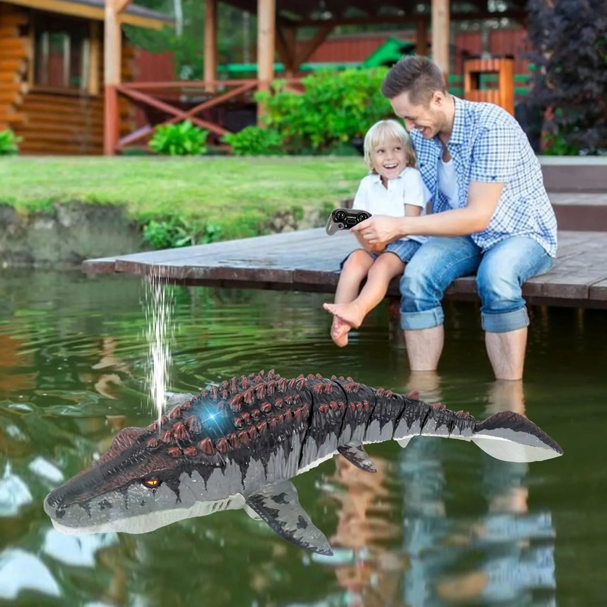 Remote Control Mosasaurus Dinosaur Water Toy with Spray Action