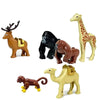 A set of six African wildlife animal building blocks including a deer, a black panther, a giraffe, an elephant, and a lion.