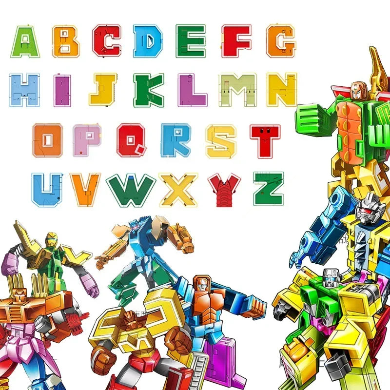 A set of 26 alphabet letter learning figures in various colors and designs.