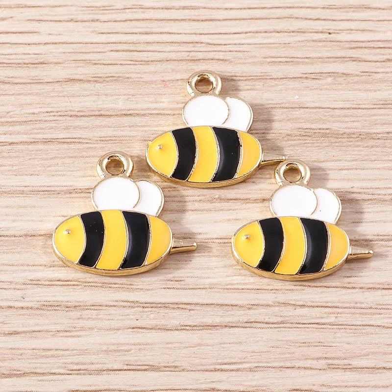 Gold Enamel Honeybee Charms for Jewelry Making (Set of 10)