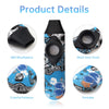 A black adjustable tone kazoo with colorful patterns and a multi-gear knob shown in various angles.