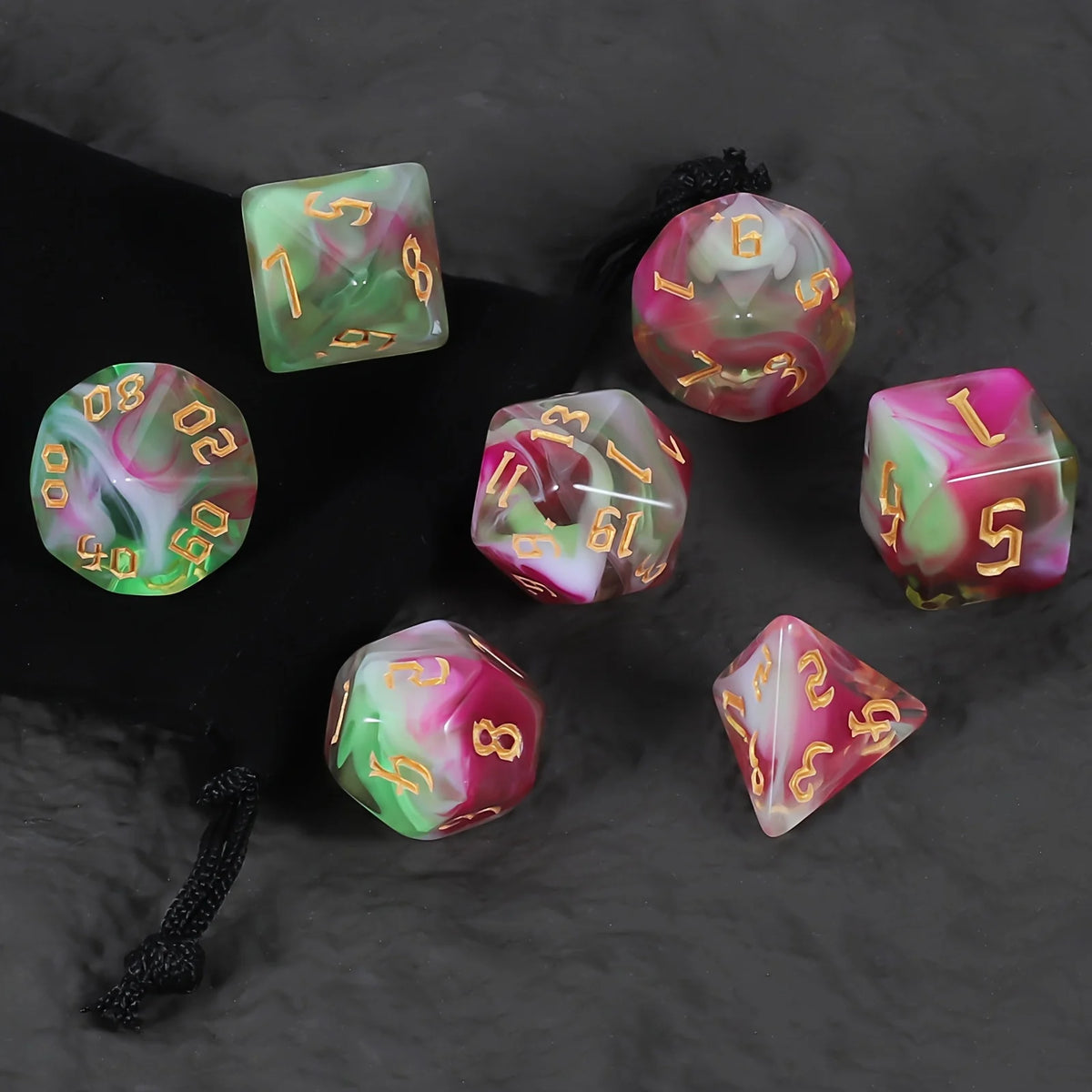 7-Piece Polyhedral Dice Set with Velvet Pouch for Tabletop RPGs